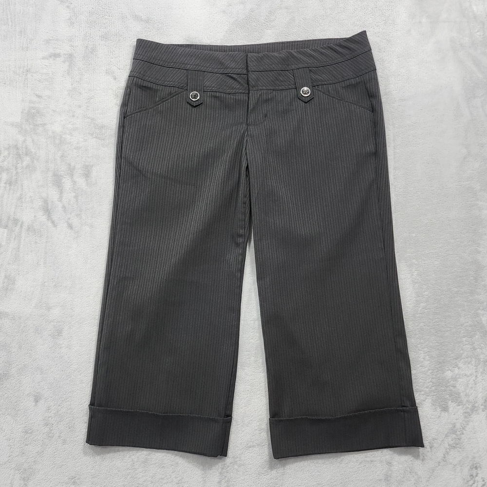 Vintage Vanity Pants Womens 7 Juniors Black Stripe Capri Crop Cuffed Stretch